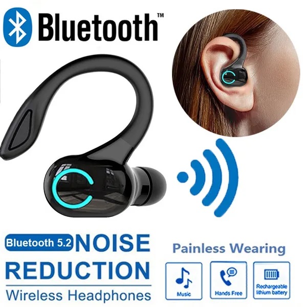 痛みのない摩耗TureワイヤレスイヤホンBluetooth5.2イヤーフックヘッドセットノイズキャンセリングBluetoothヘッドフォンスポーツイヤーフックBluetoothイヤフォン